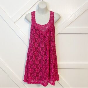 RAGA Floral Lace Sleeveless Scoop Neck Tunic Top Fuchsia Pink Sz Small